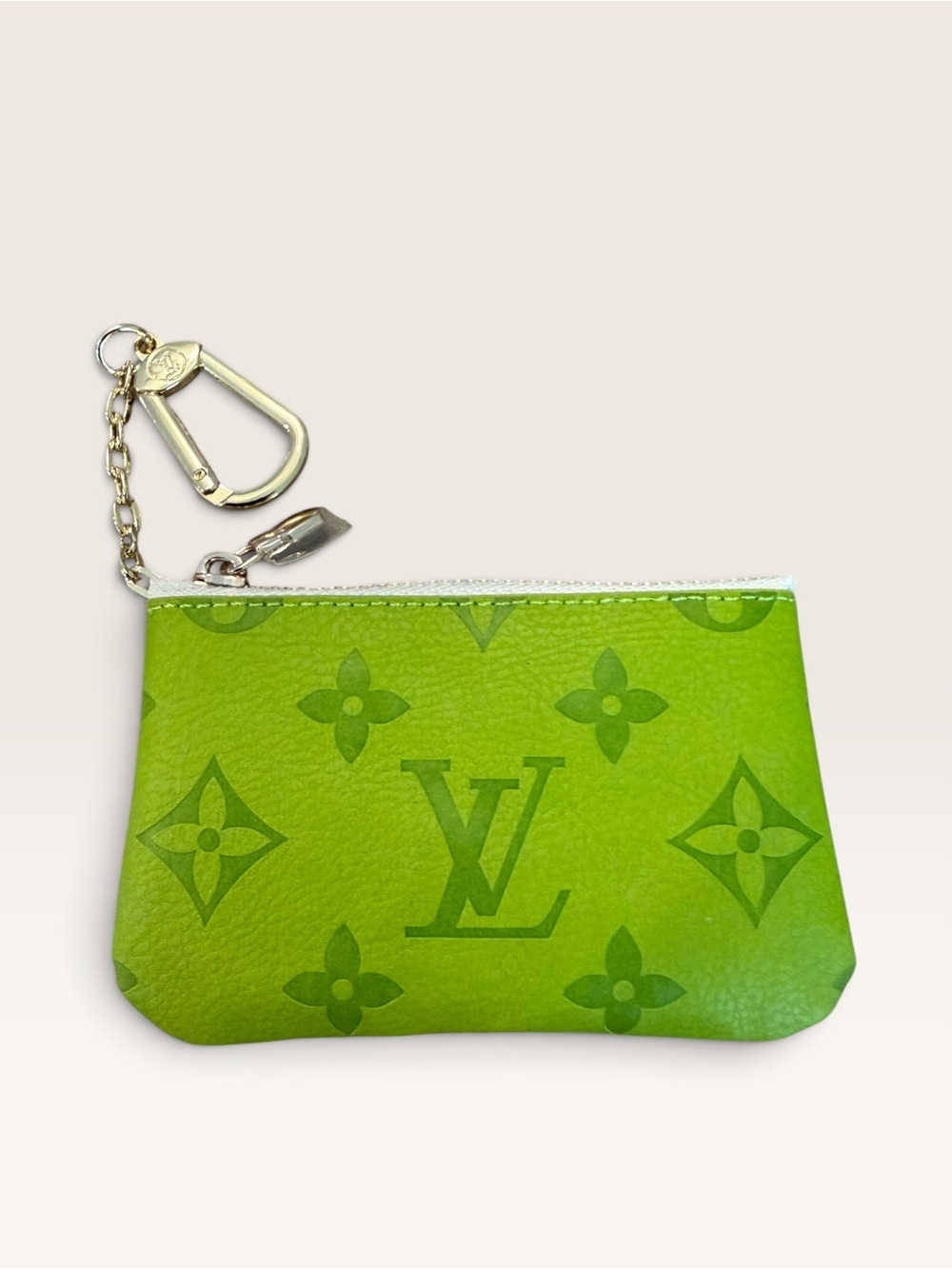 Source Unknown Green Monogram Key & Card Pouch with Gold Clip